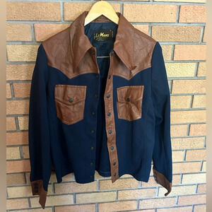 Vintage Le Mans Navy and Brown Long Sleeve Button Up Jacket Size Small